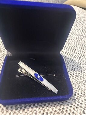 Burberry Silver Tie Bar with Blue Enamel Crest